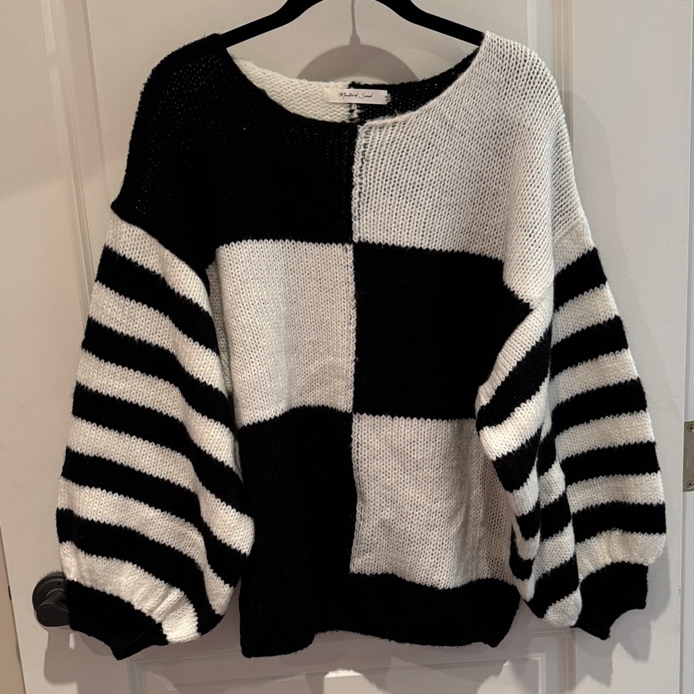 Michael Seed Black And White Patchwork Sweater - image 1